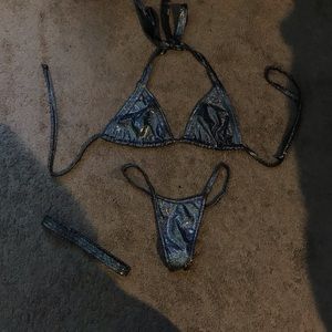 Stripper bikini and thong set with leg band